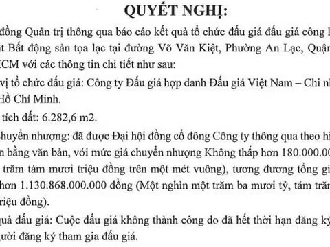 Lô đất “vàng” Võ Văn Kiệt của Haxaco đấu giá thất bại dù giá khởi điểm hơn 1.130 tỷ đồng