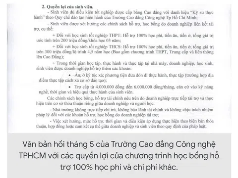 Trường CĐ Công nghệ TPHCM: Học bổng 100% học phí, sinh viên phản ánh phải làm việc như công nhân